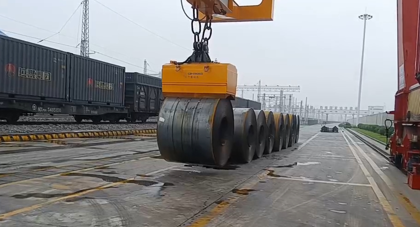 千豪電永磁吊具港口裝卸鋼卷，鋼帶卷
